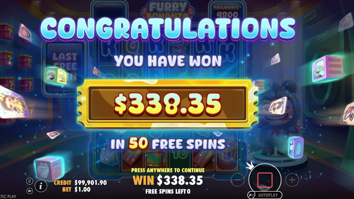Tampilan visual slot Furry Bonanza Megaways dengan karakter beruang lucu