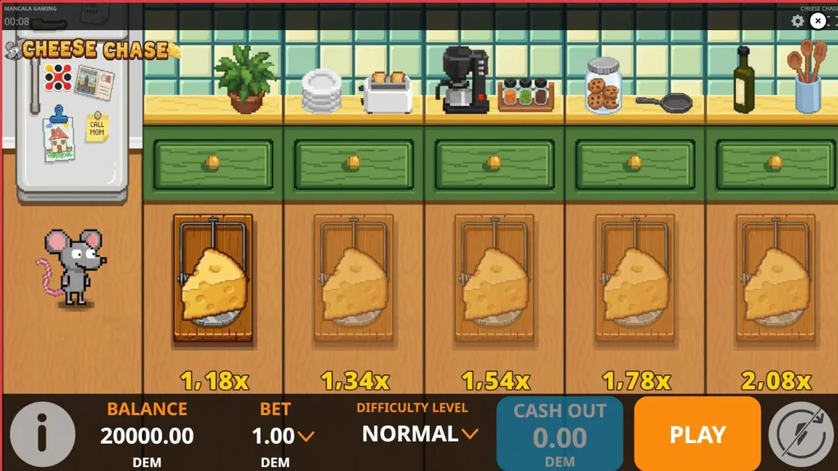 Pemandangan dapur retro dalam permainan slot Cheese Chase